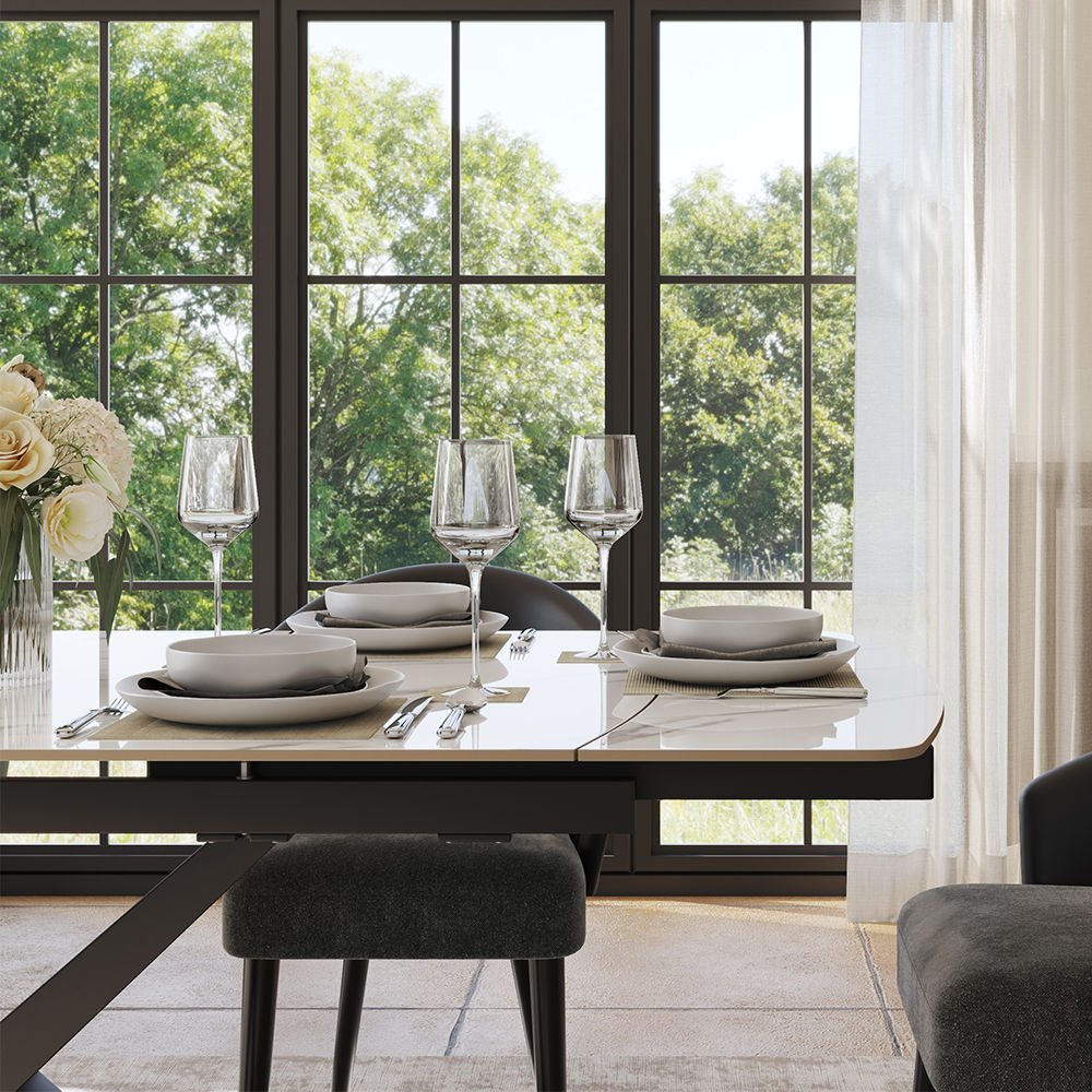 Modern White Glossy Sintered Stone Dining Tables