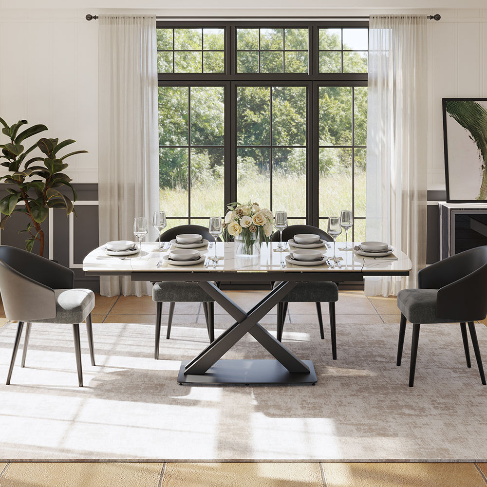 Rectangular White Glossy Sintered Stone Dining Tables