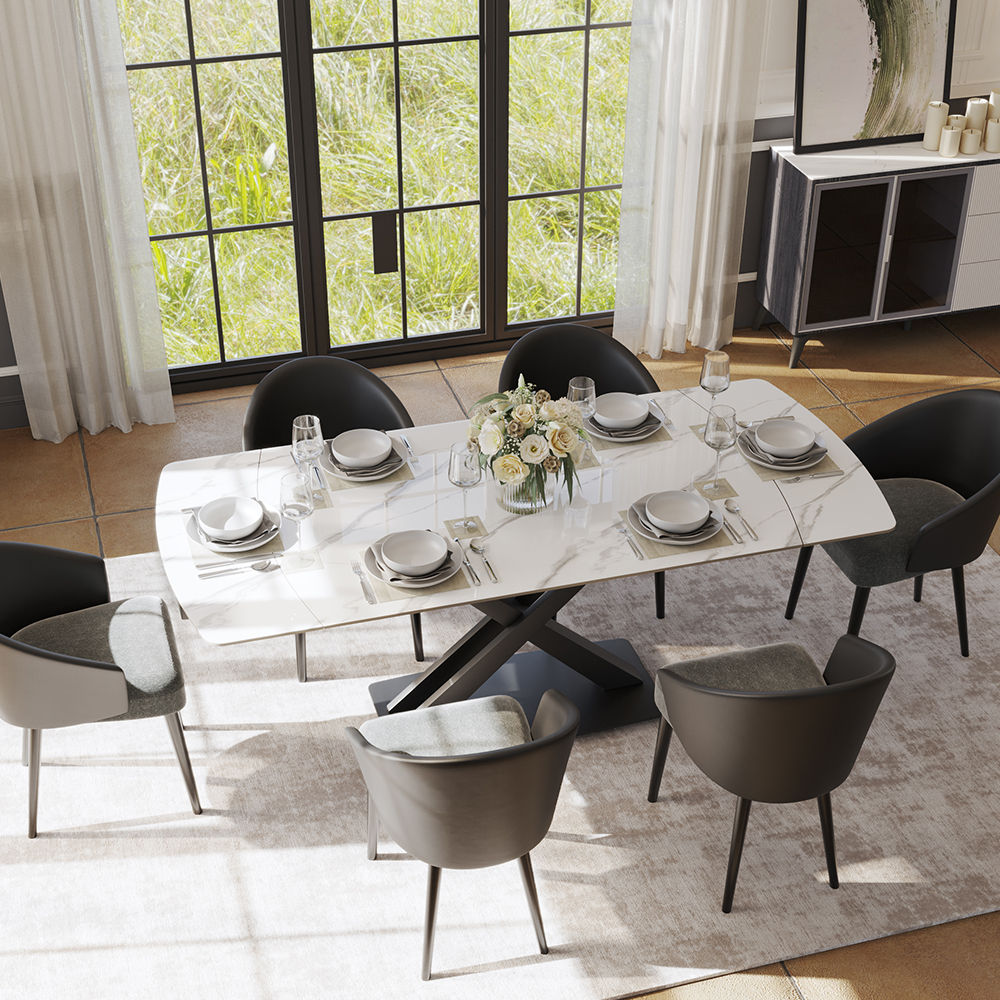 Modern Luxury White Glossy Sintered Stone Dining Tables