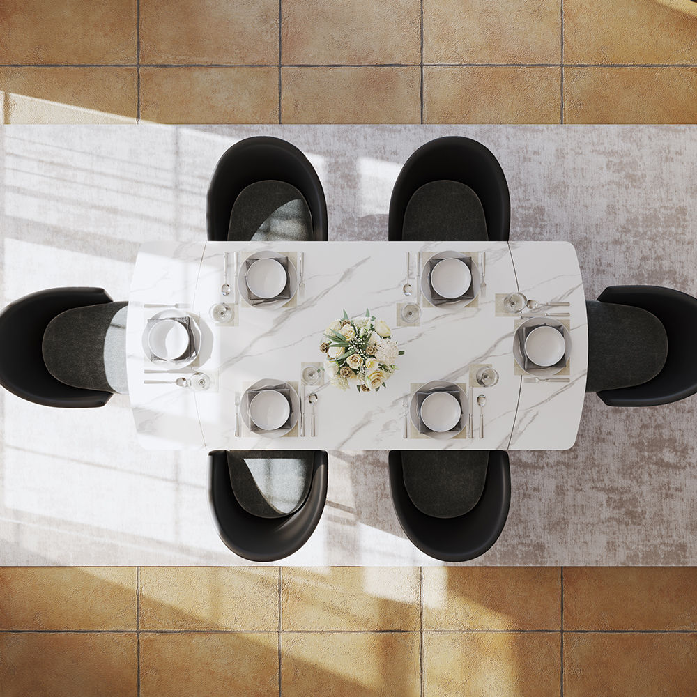 Partly Assemble White Glossy Sintered Stone Dining Tables