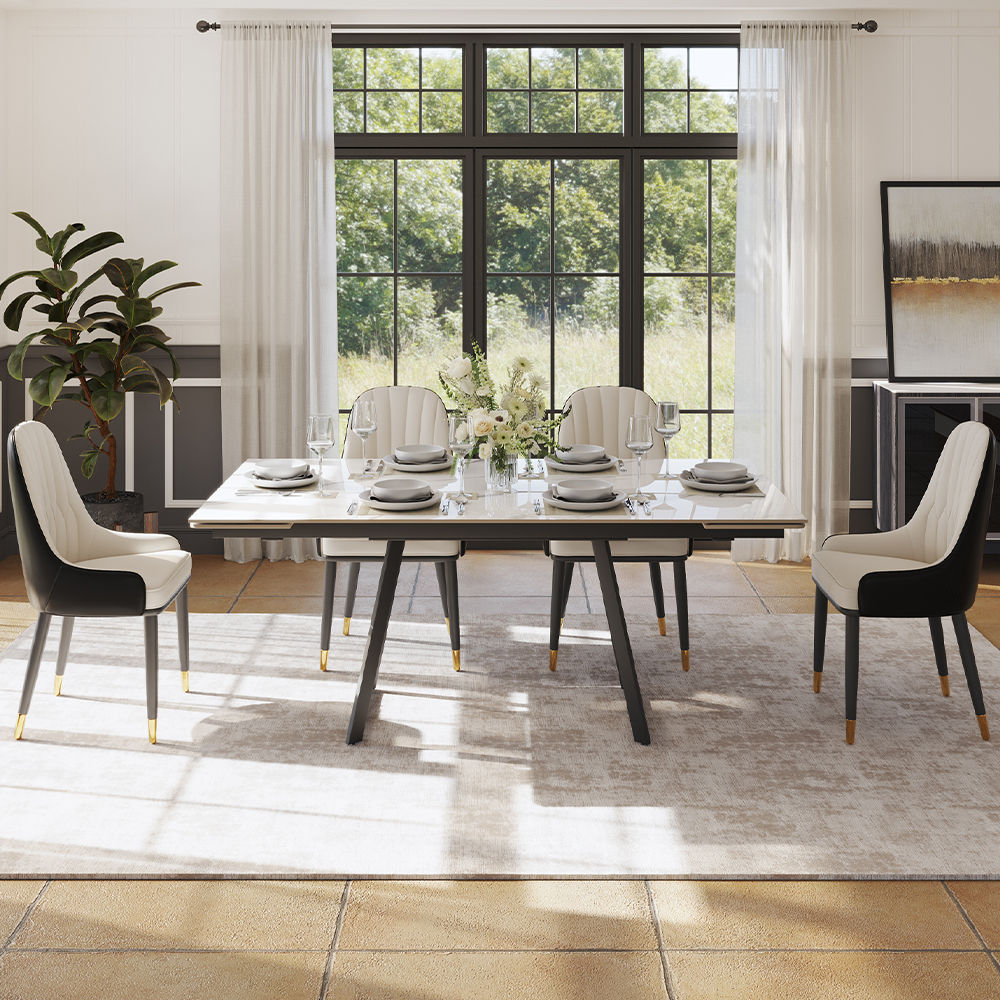 Extendable White Glossy Sintered Stone Dining Tables
