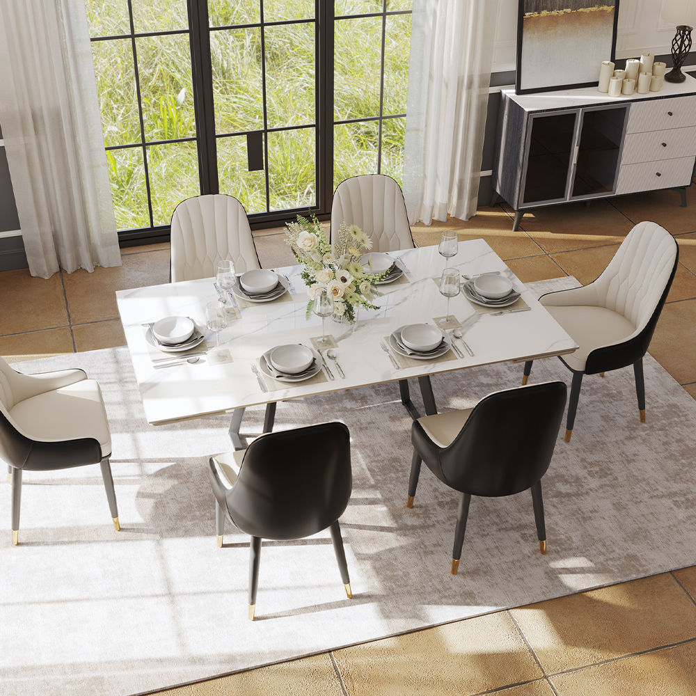 Modern White Glossy Sintered Stone Dining Tables