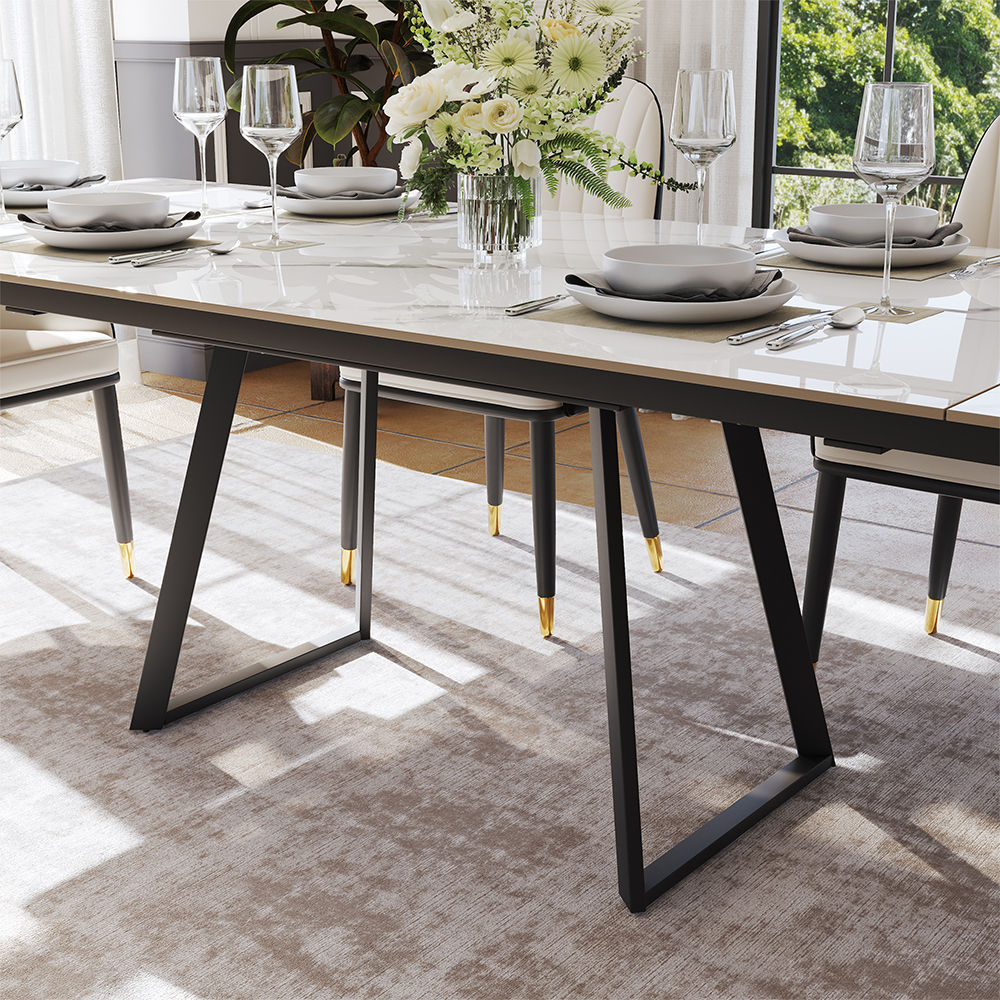 Modern White Glossy Sintered Stone Dining Tables