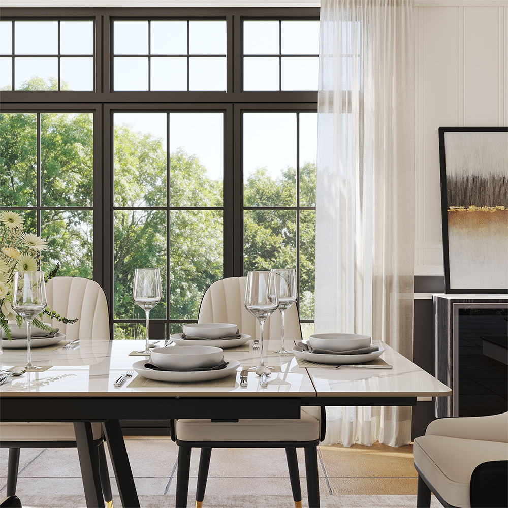 Extendable White Glossy Sintered Stone Dining Tables
