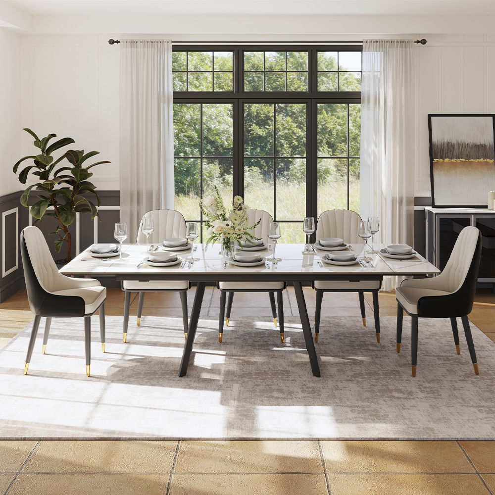 Extendable White Glossy Sintered Stone Dining Tables