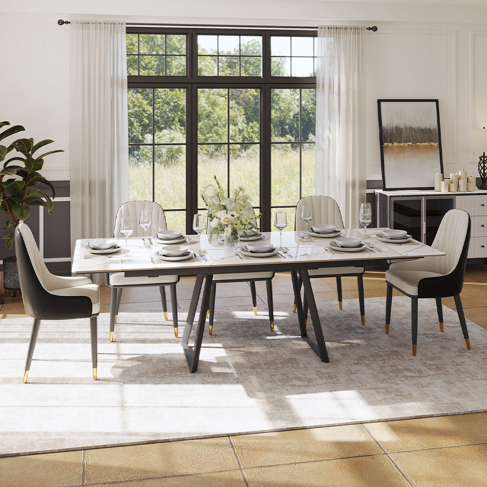 Rectangular White Glossy Sintered Stone Dining Tables