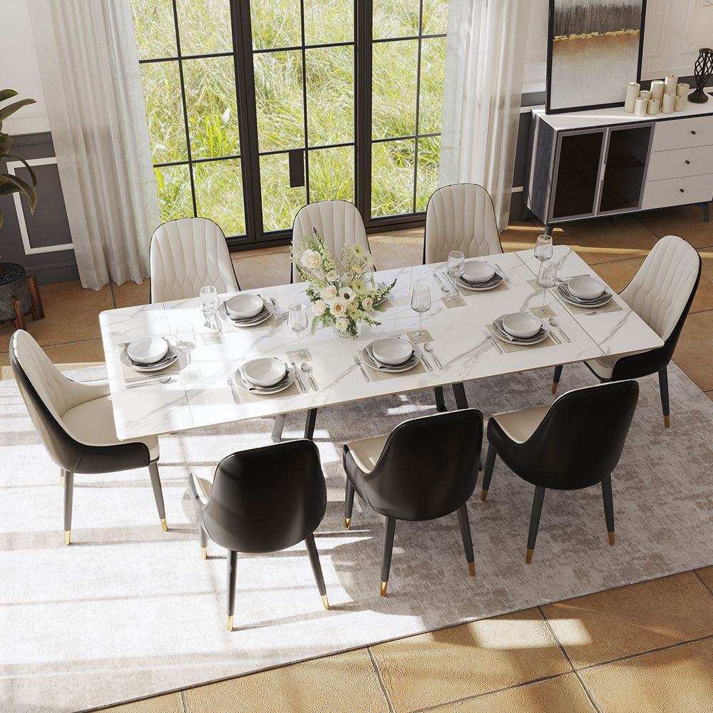 Modern White Glossy Sintered Stone Dining Tables