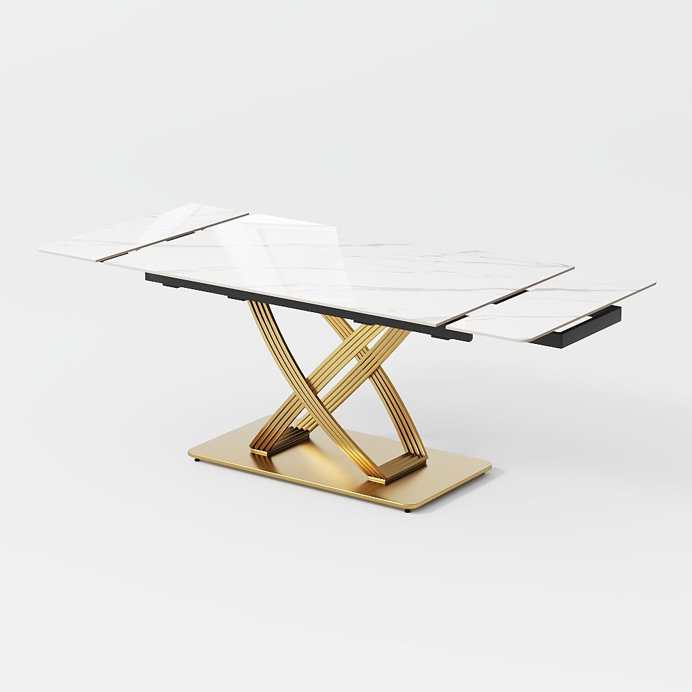 Rectangular White Glossy Sintered Stone Dining Tables
