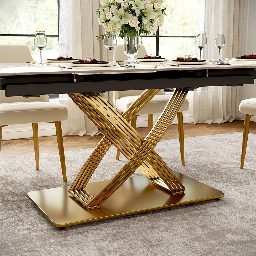 Metal Base White Glossy Sintered Stone Dining Tables