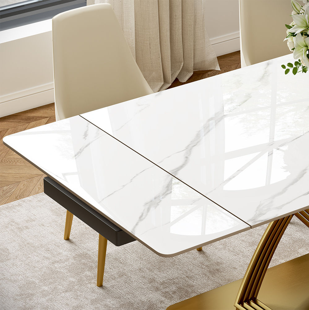 Sintered Stone White Glossy Sintered Stone Dining Tables