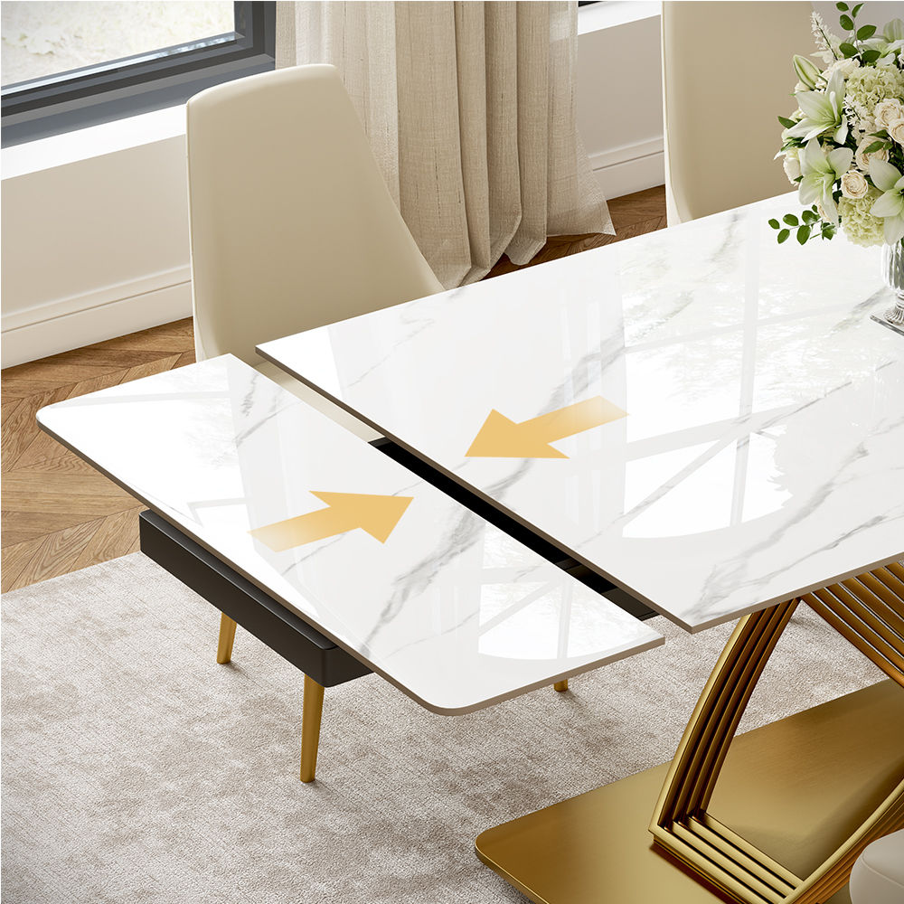 Metal Base White Glossy Sintered Stone Dining Tables