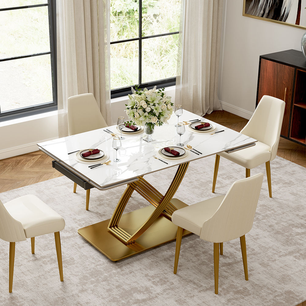 Sintered Stone White Glossy Sintered Stone Dining Tables