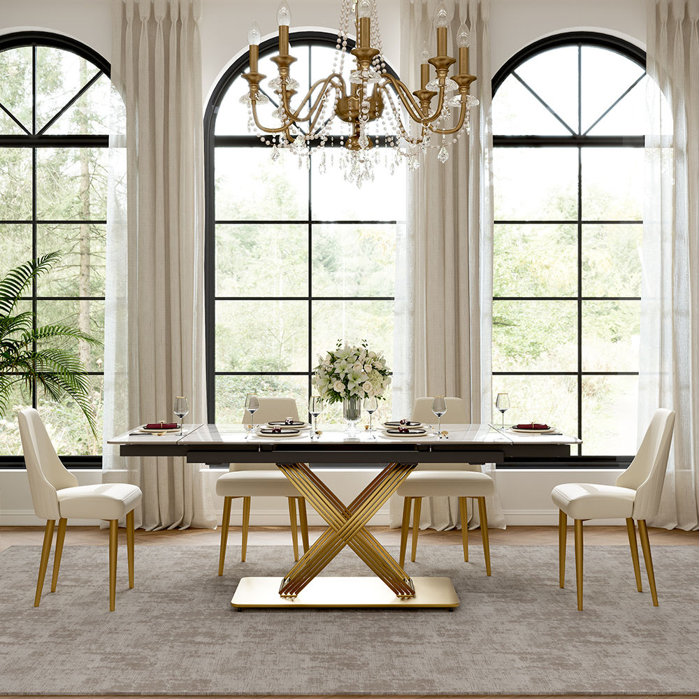 Rectangular White Glossy Sintered Stone Dining Tables