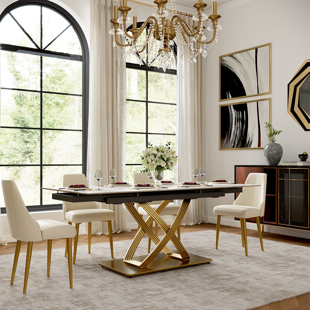 Sintered Stone White Glossy Sintered Stone Dining Tables