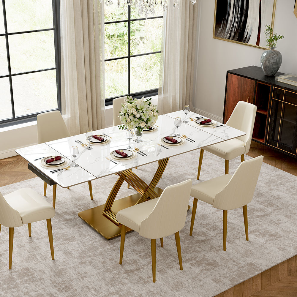 Rectangular White Glossy Sintered Stone Dining Tables