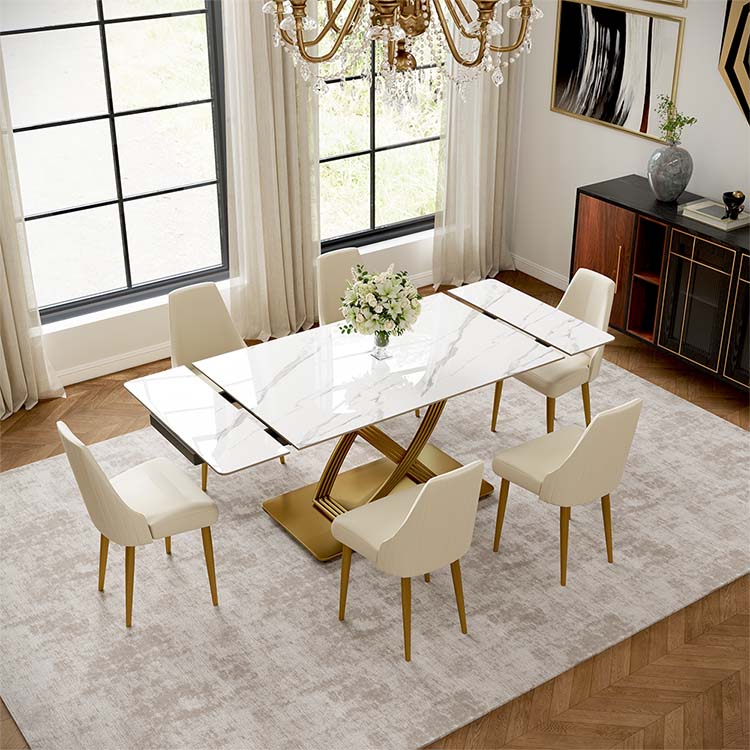 Extendable White Glossy Sintered Stone Dining Tables