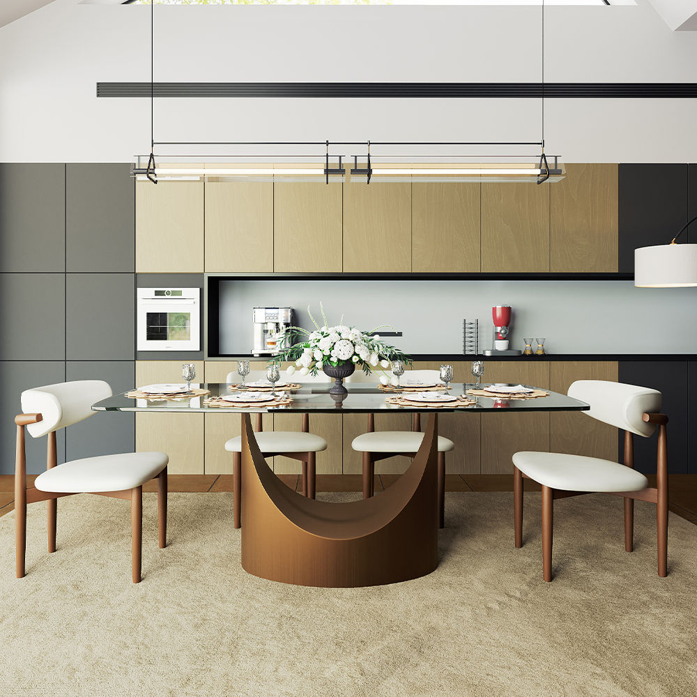 Modern Luxury Transparent & Bronze Tempered Glass Dining Tables