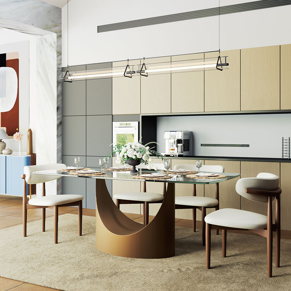 Partly Assemble Transparent & Bronze Tempered Glass Dining Tables