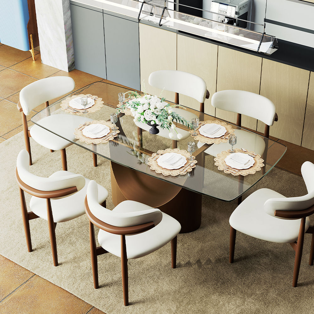 Partly Assemble Transparent & Bronze Tempered Glass Dining Tables