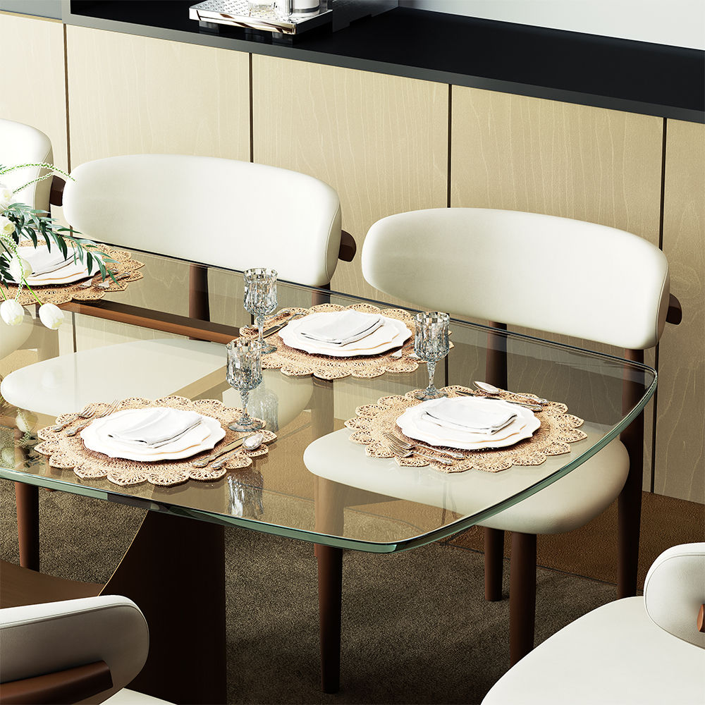 for 8 Transparent & Bronze Tempered Glass Dining Tables
