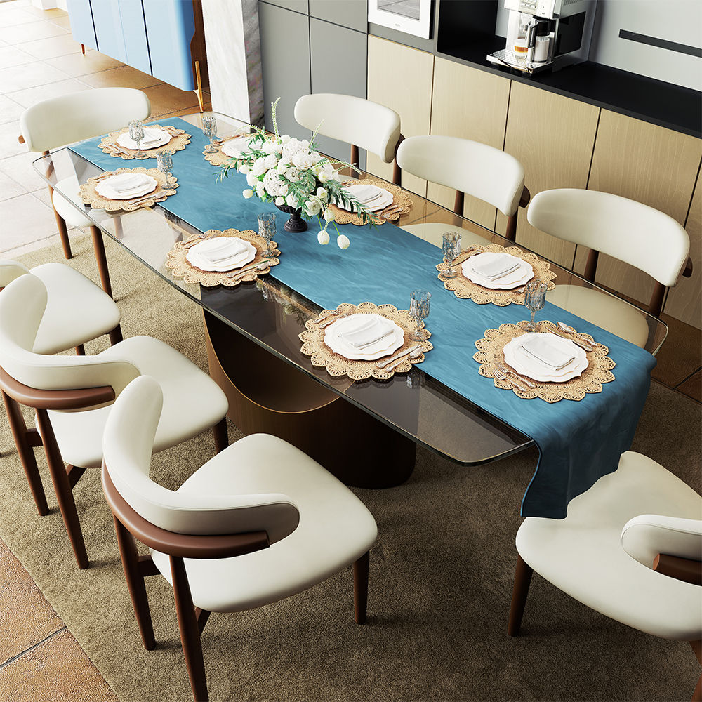 Modern Transparent & Bronze Tempered Glass Dining Tables