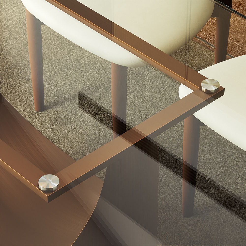 Metal Leg Transparent & Bronze Tempered Glass Dining Tables