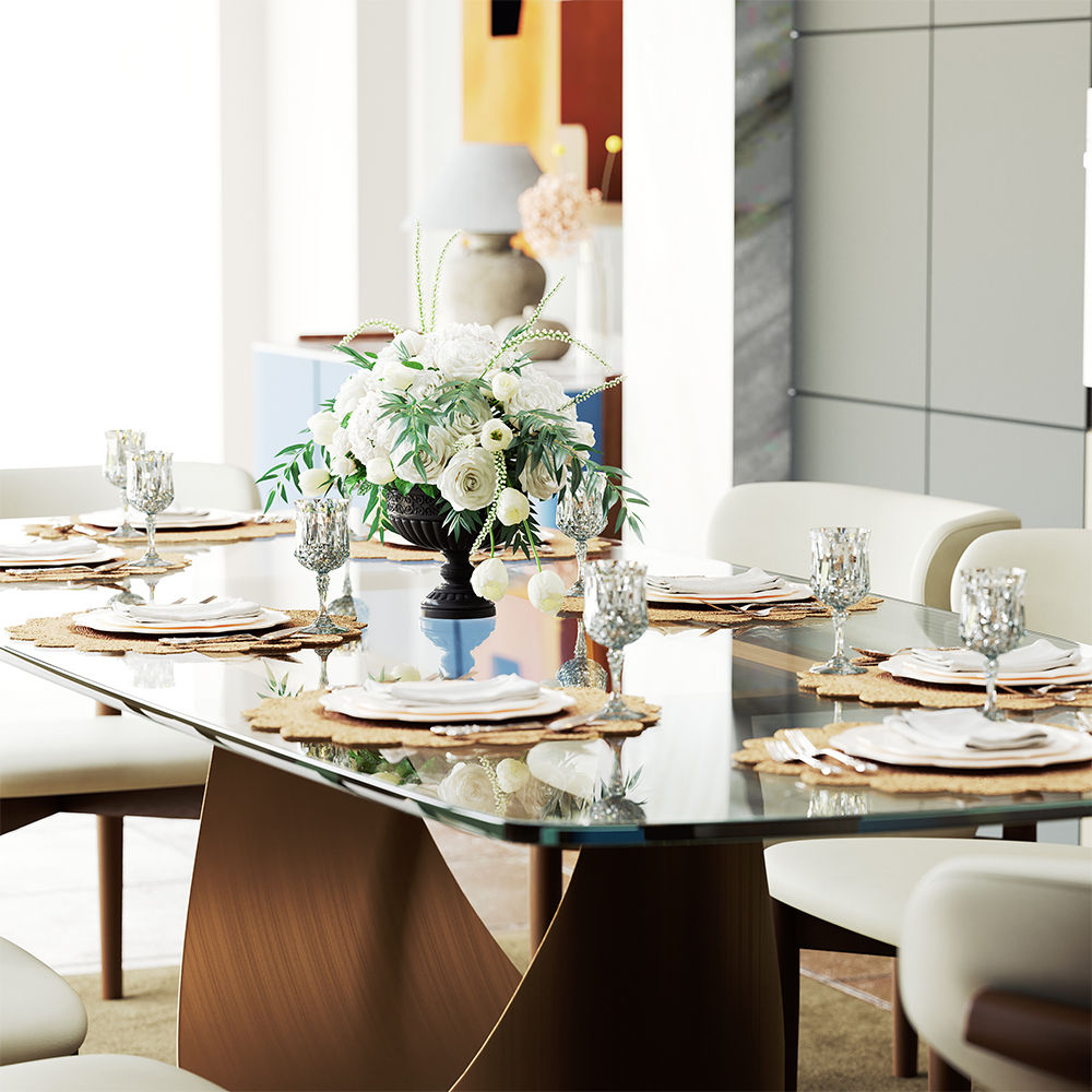 Modern Transparent & Bronze Tempered Glass Dining Tables
