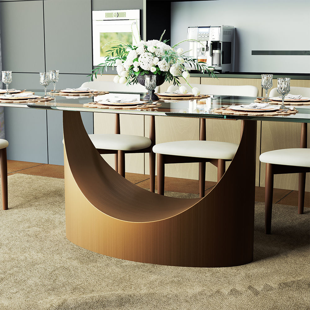 Metal Leg Transparent & Bronze Tempered Glass Dining Tables