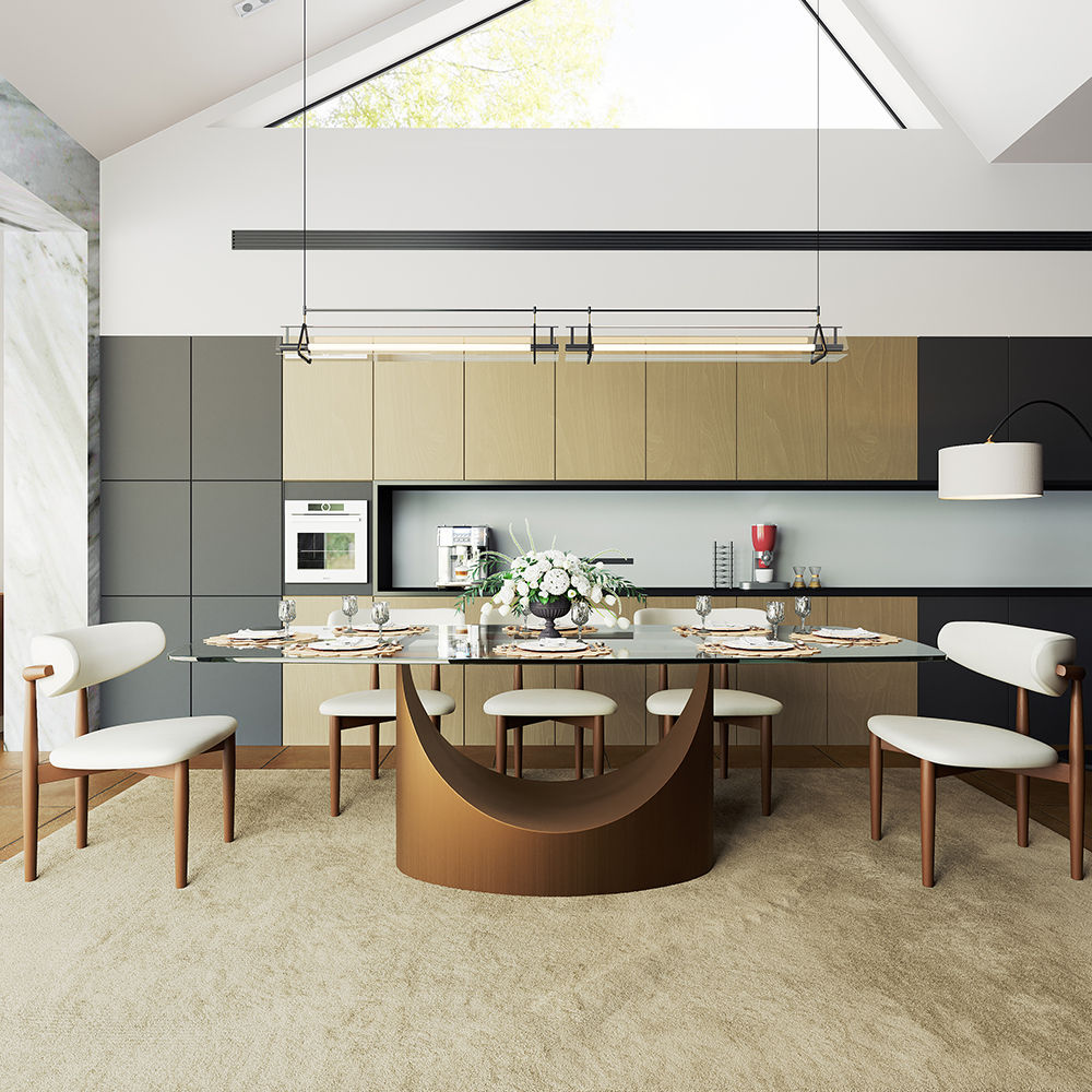 for 8 Transparent & Bronze Tempered Glass Dining Tables