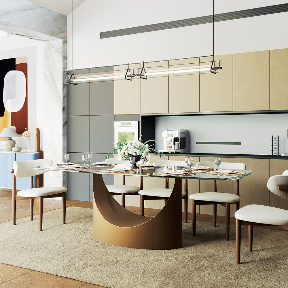 Partly Assemble Transparent & Bronze Tempered Glass Dining Tables