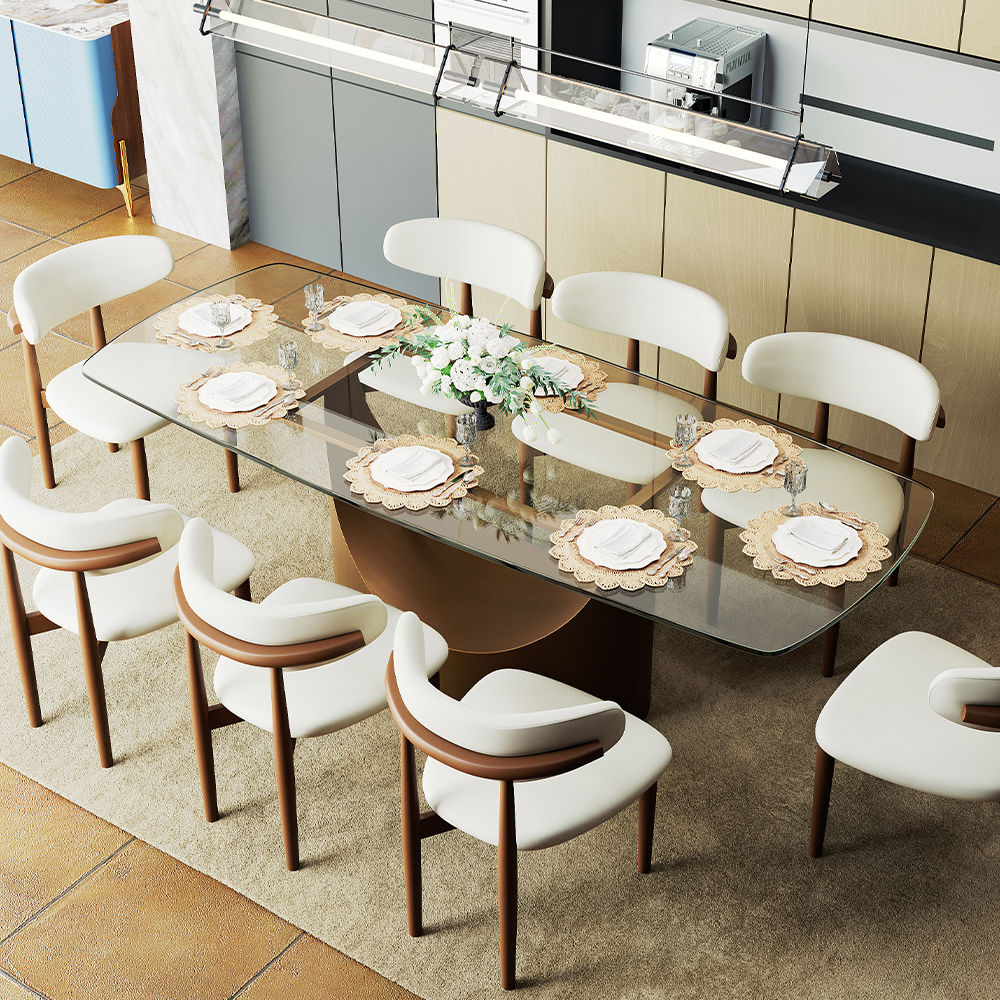 Partly Assemble Transparent & Bronze Tempered Glass Dining Tables