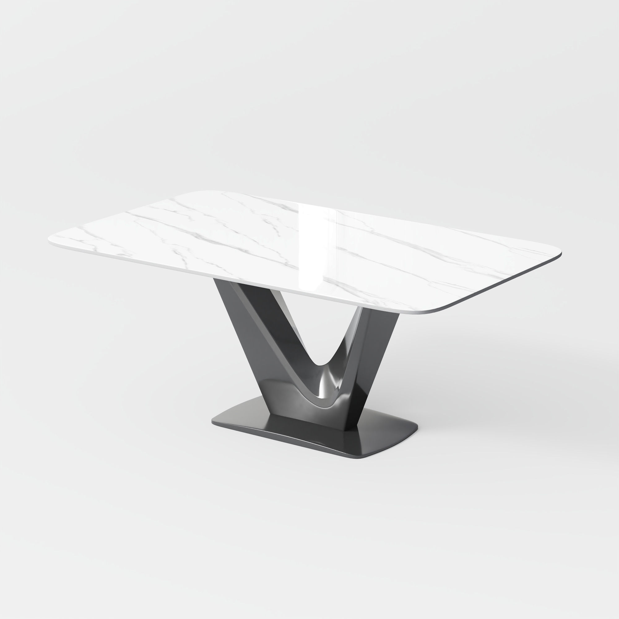 Rectangular White Glossy Sintered Stone Dining Tables