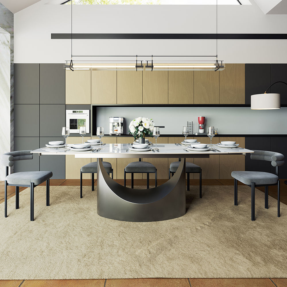 Modern Luxury Glossy White Sintered Stone Dining Tables