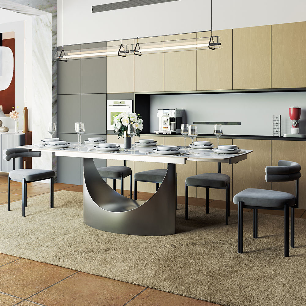 Metal Base Glossy White Sintered Stone Dining Tables