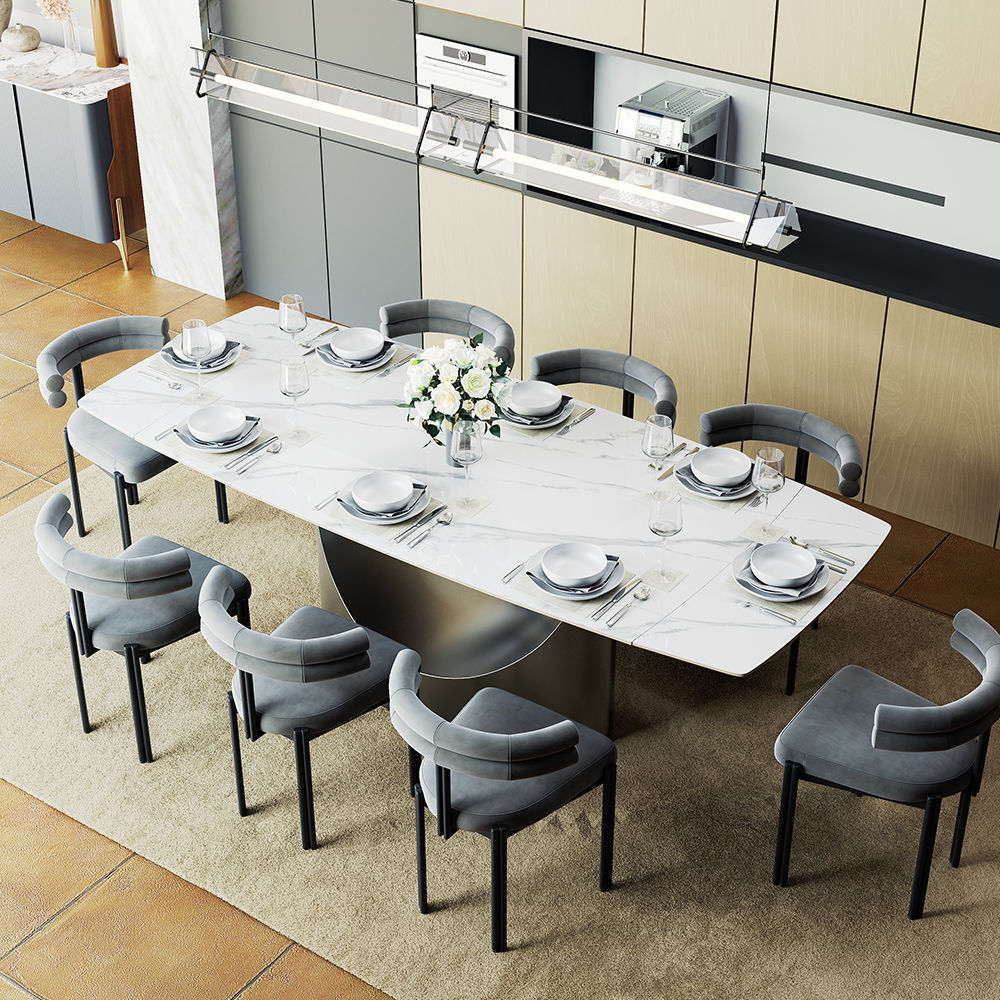 for 6 Glossy White Sintered Stone Dining Tables