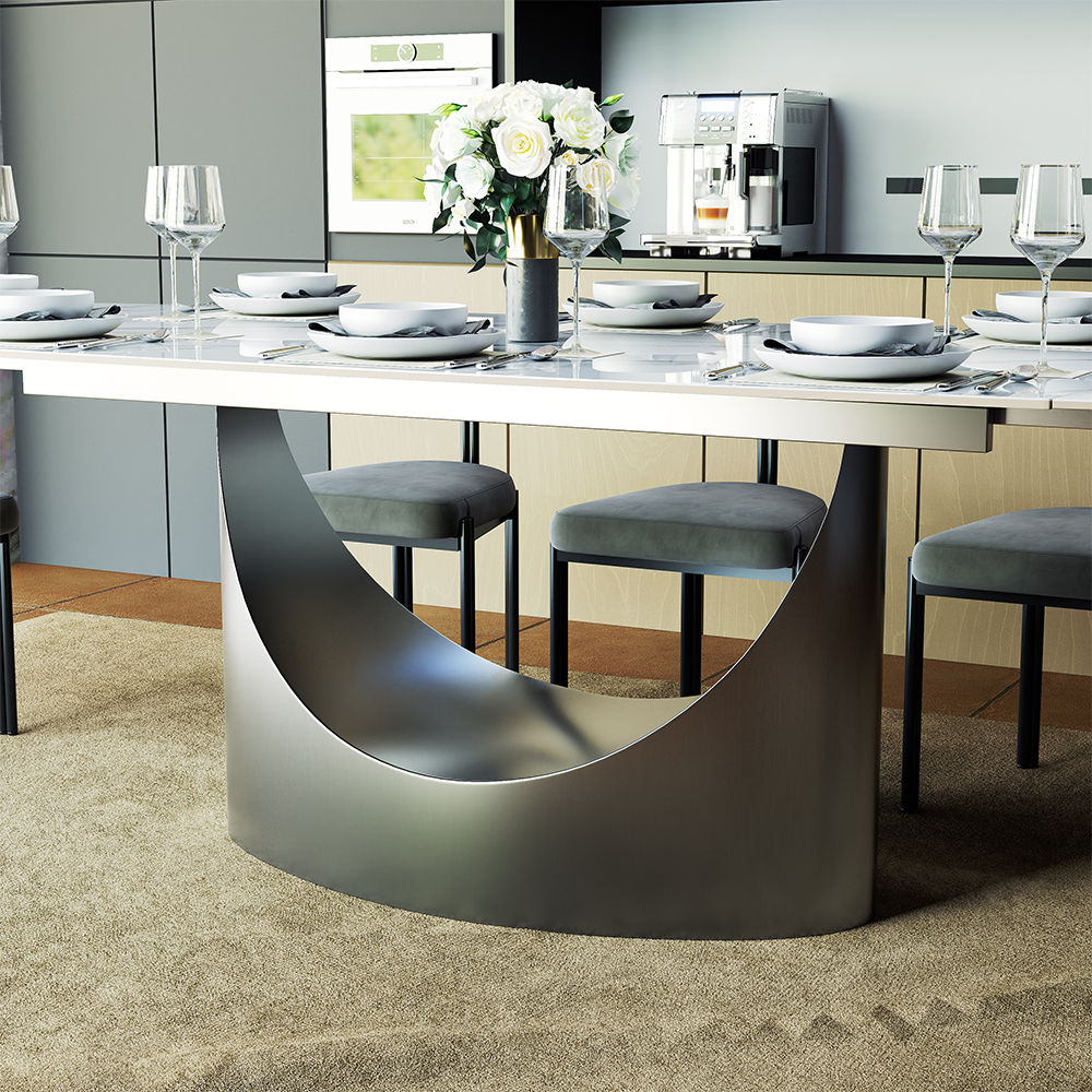 Extendable Glossy White Sintered Stone Dining Tables