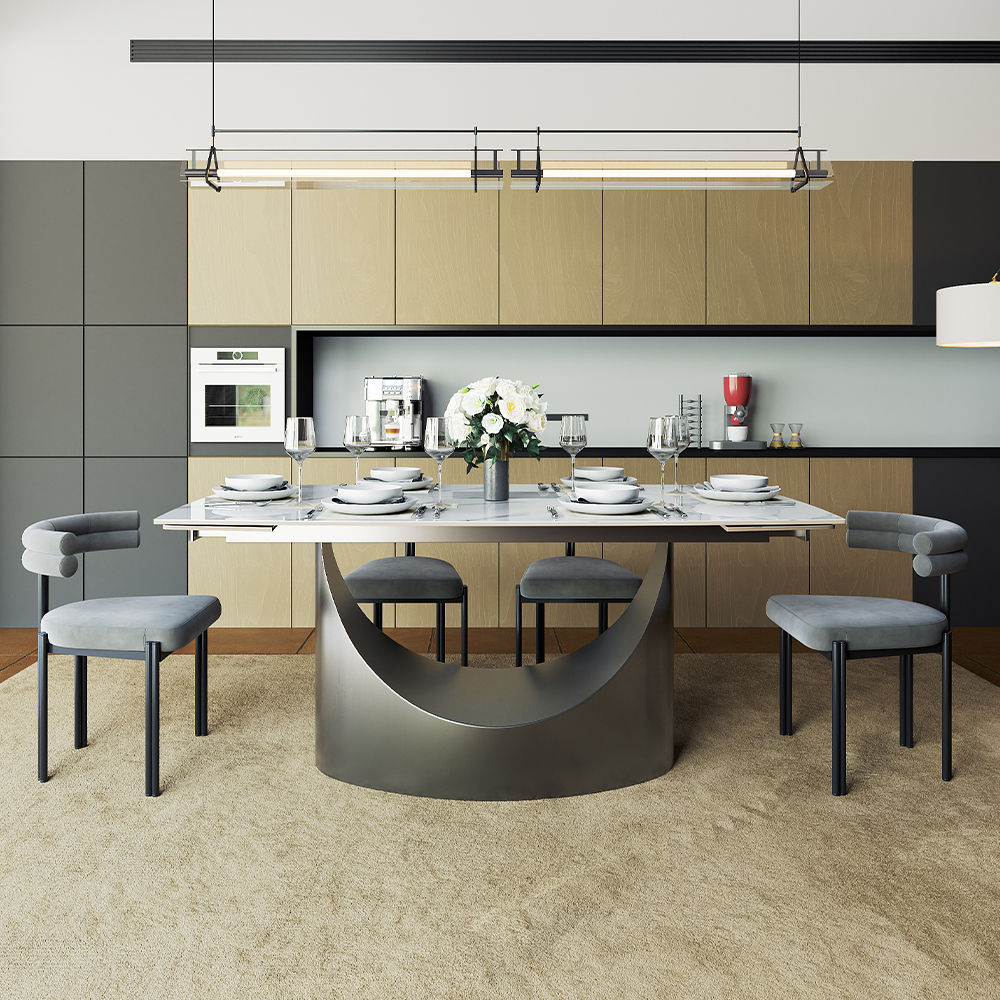 Rectangular Glossy White Sintered Stone Dining Tables