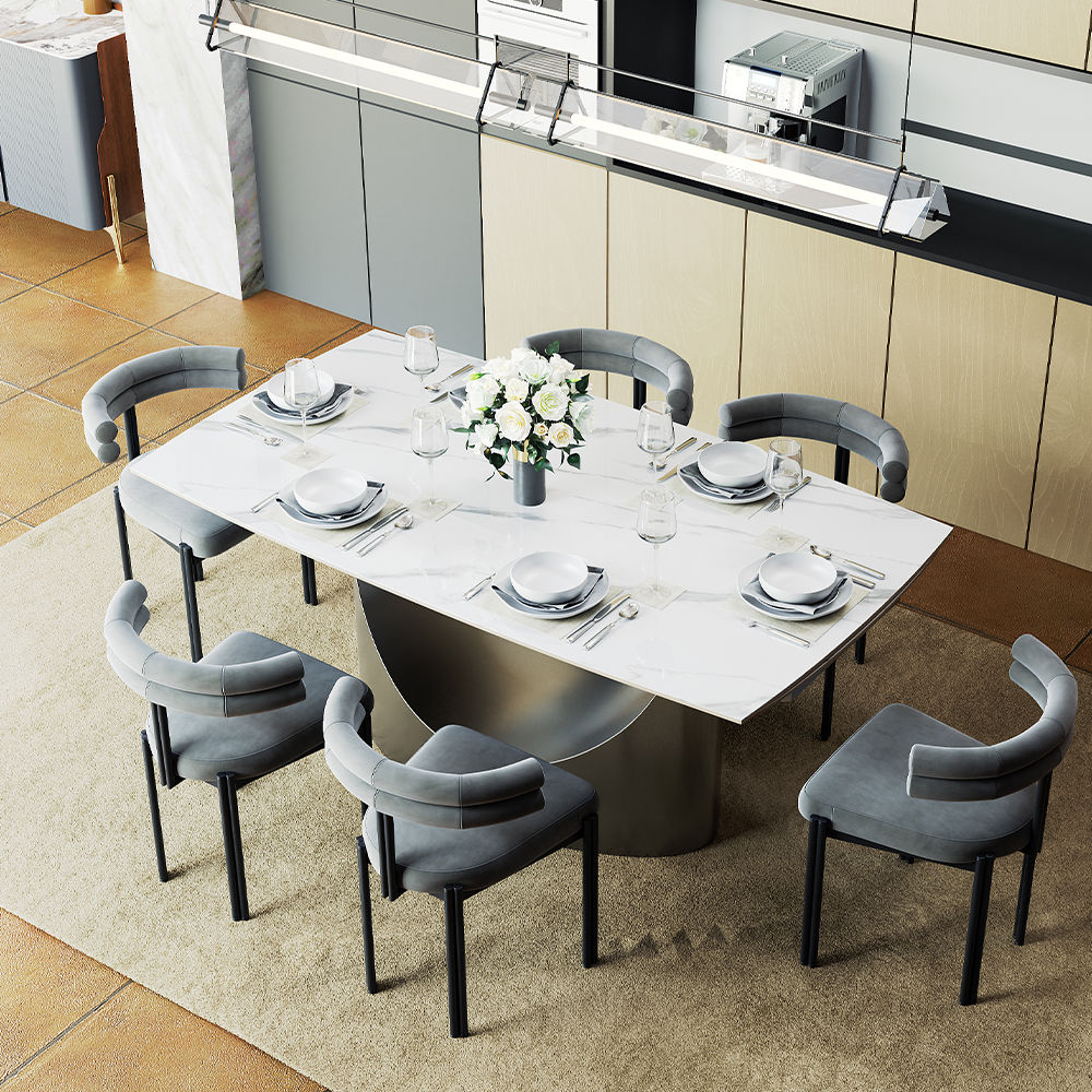 for 8 Glossy White Sintered Stone Dining Tables