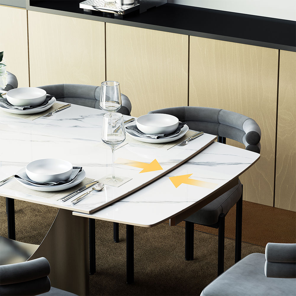 for 8 Glossy White Sintered Stone Dining Tables