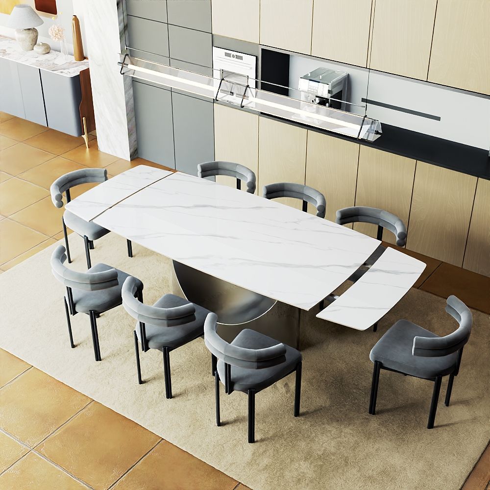 Metal Base Glossy White Sintered Stone Dining Tables