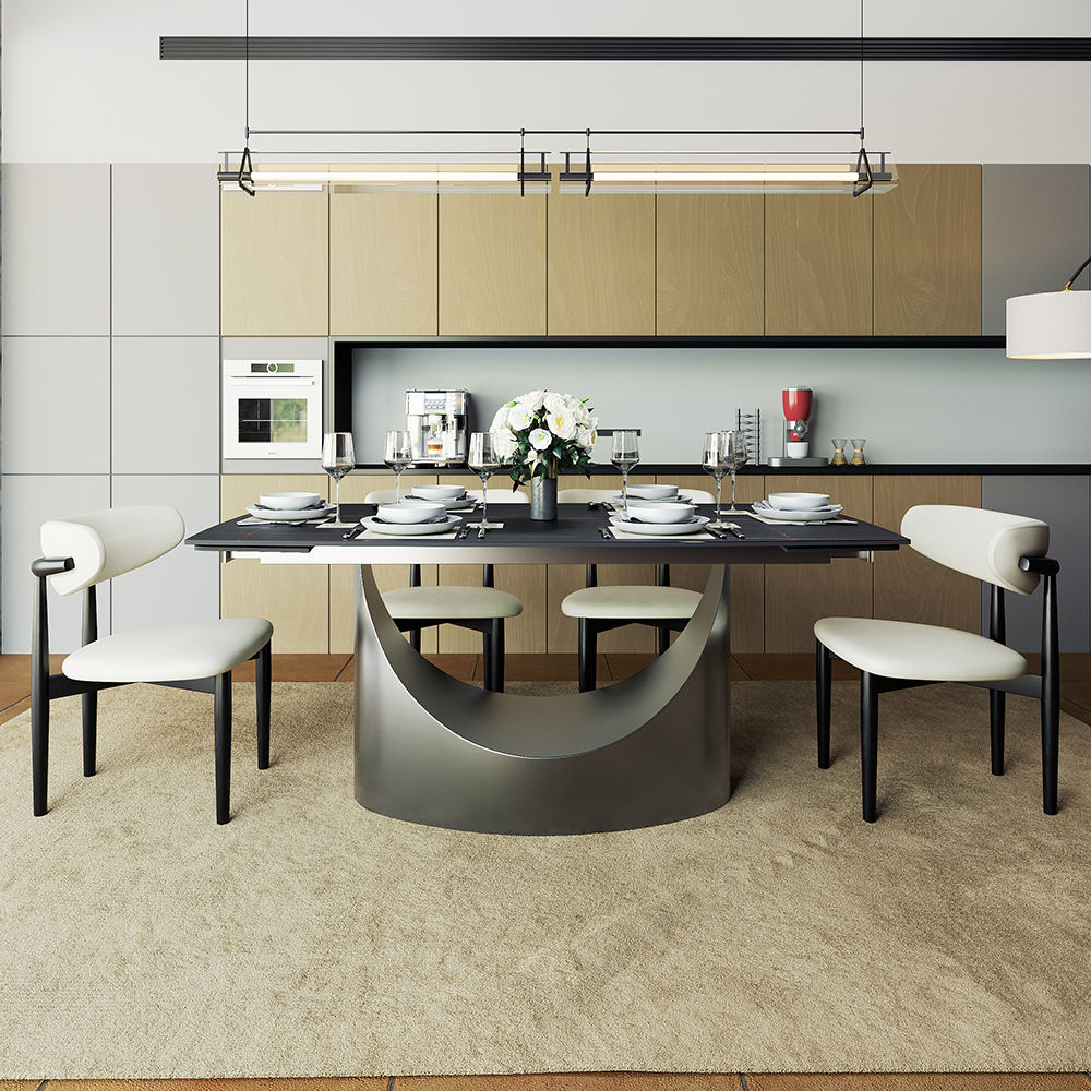 Modern Minimalist Matte Black Sintered Stone Dining Tables