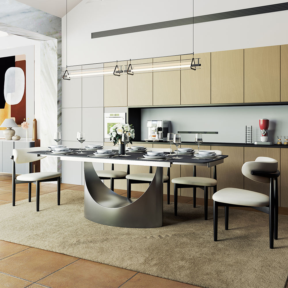 Metal Base Matte Black Sintered Stone Dining Tables