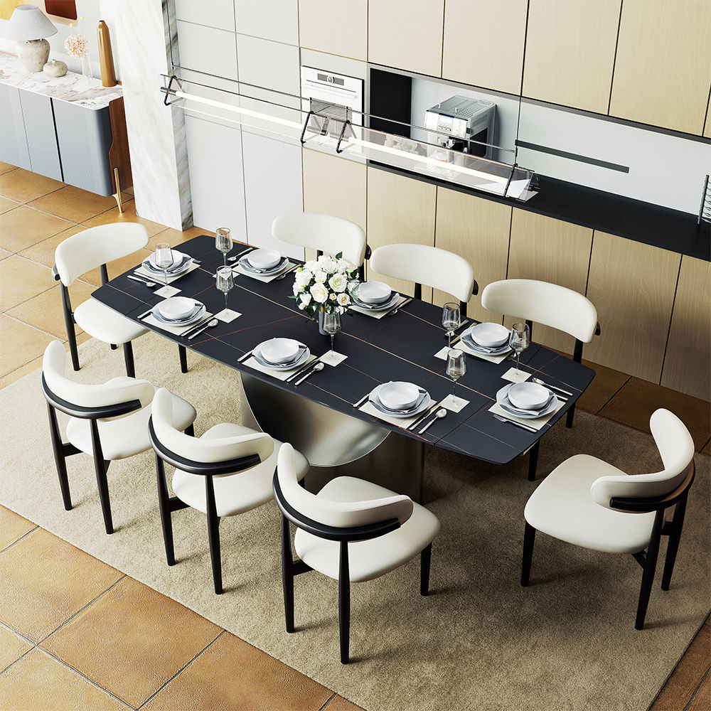 for 6 Matte Black Sintered Stone Dining Tables