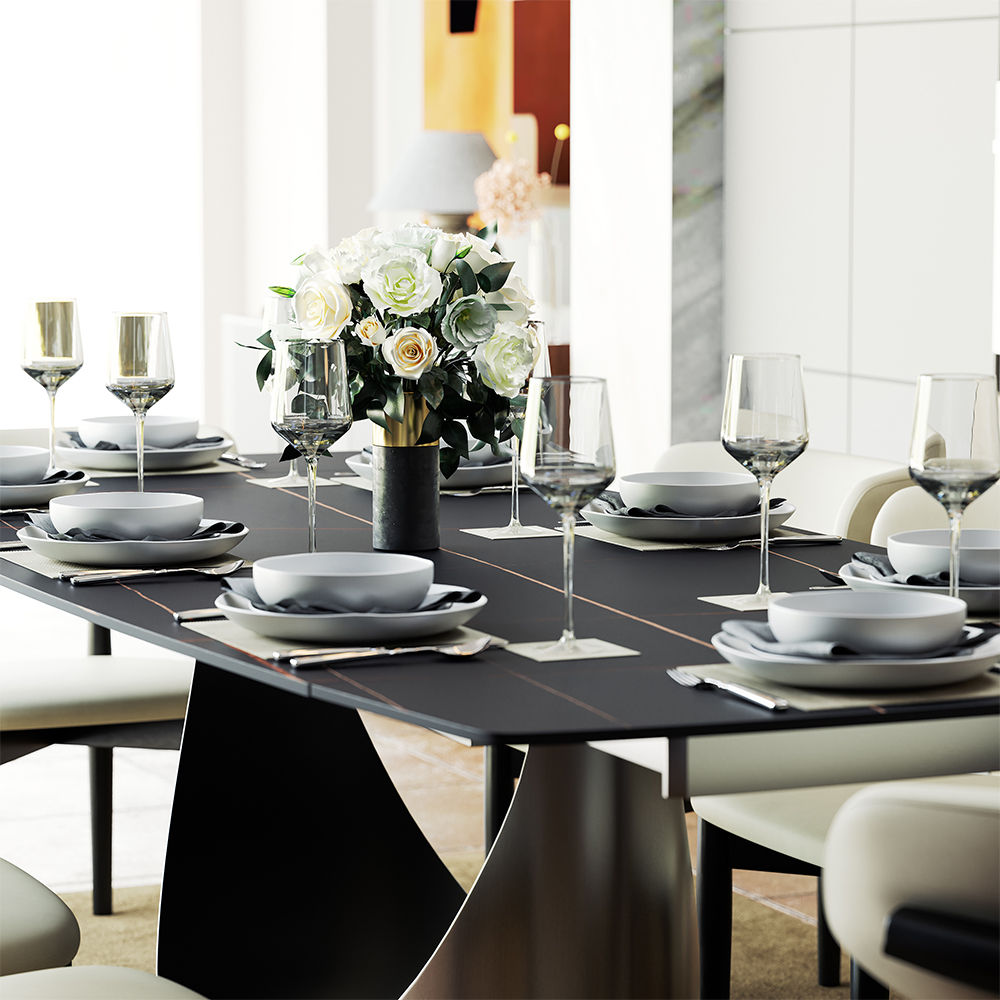 for 6 Matte Black Sintered Stone Dining Tables
