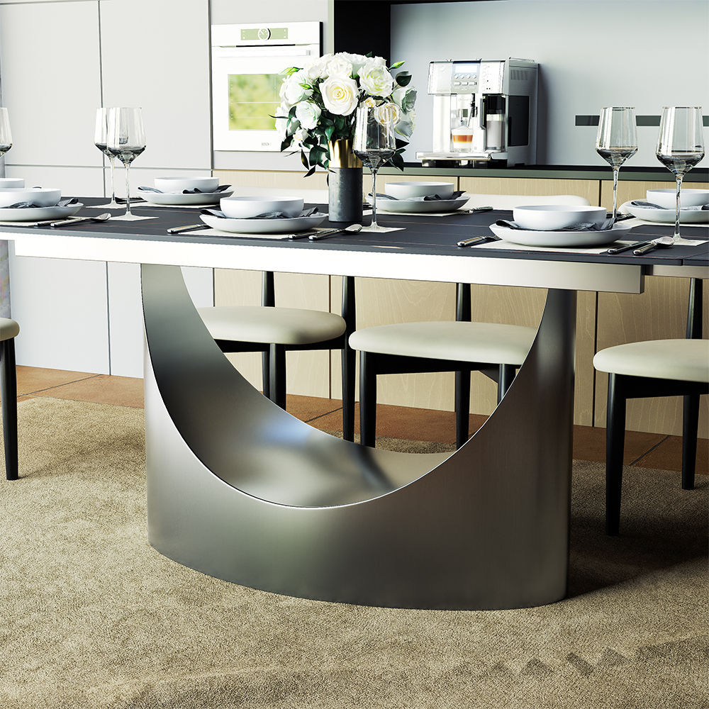 for 8 Matte Black Sintered Stone Dining Tables