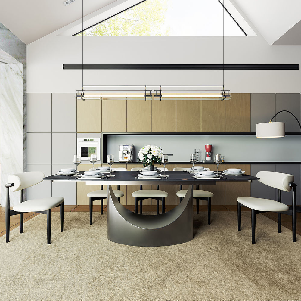 for 6 Matte Black Sintered Stone Dining Tables