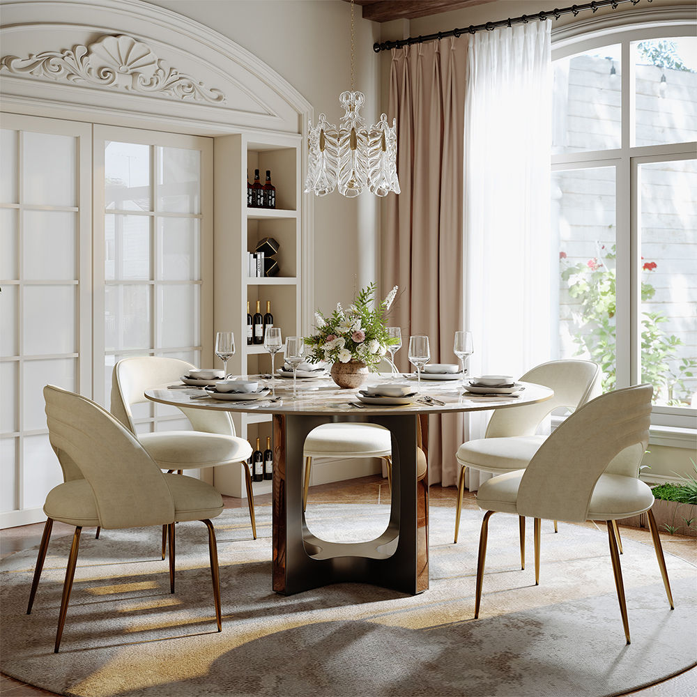 Metal Base Pandora Glossy Sintered Stone Dining Tables
