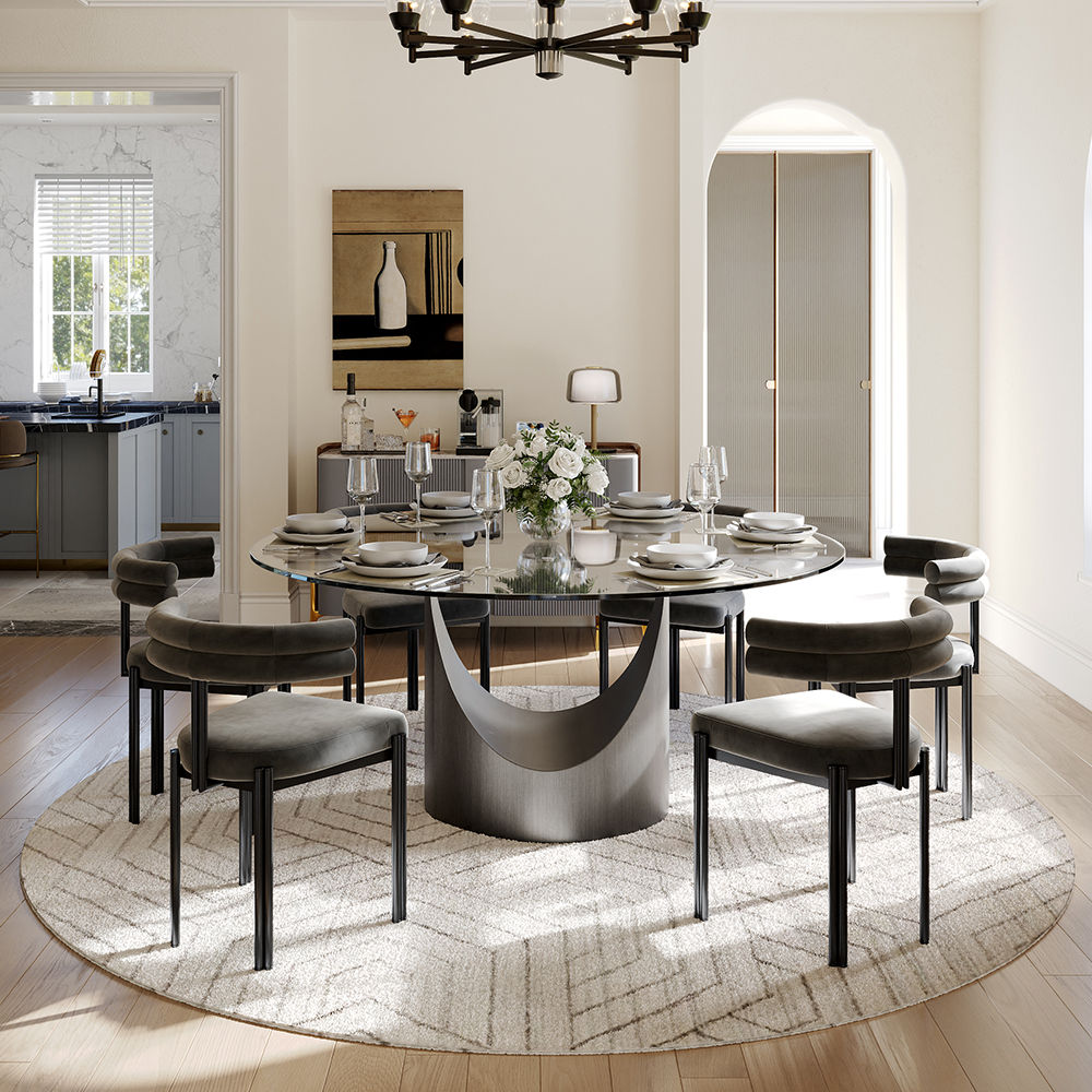 Modern Luxury Clear & Gray Tempered Glass Dining Tables