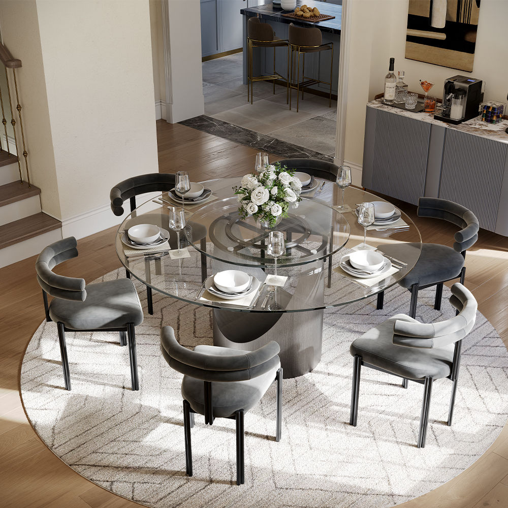 for 6 Clear & Gray Tempered Glass Dining Tables