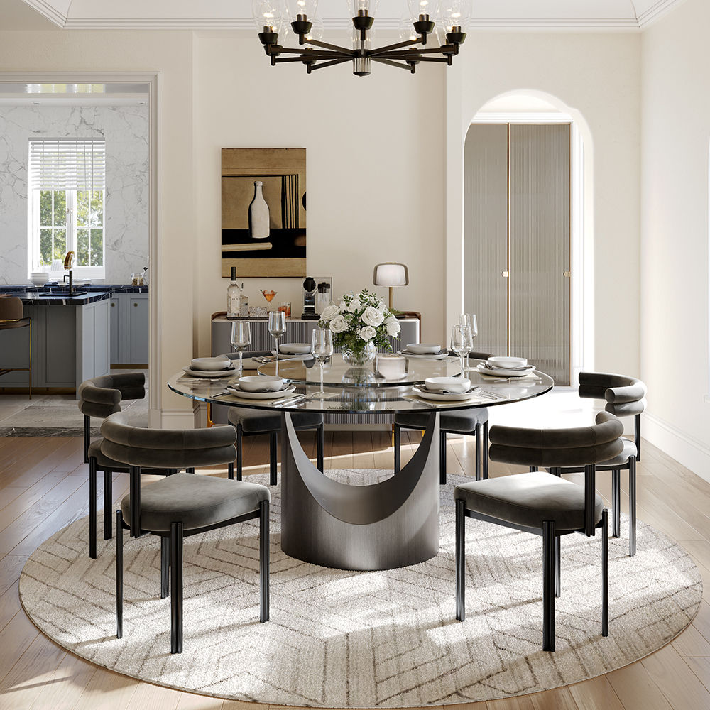 Modern Luxury Clear & Gray Tempered Glass Dining Tables